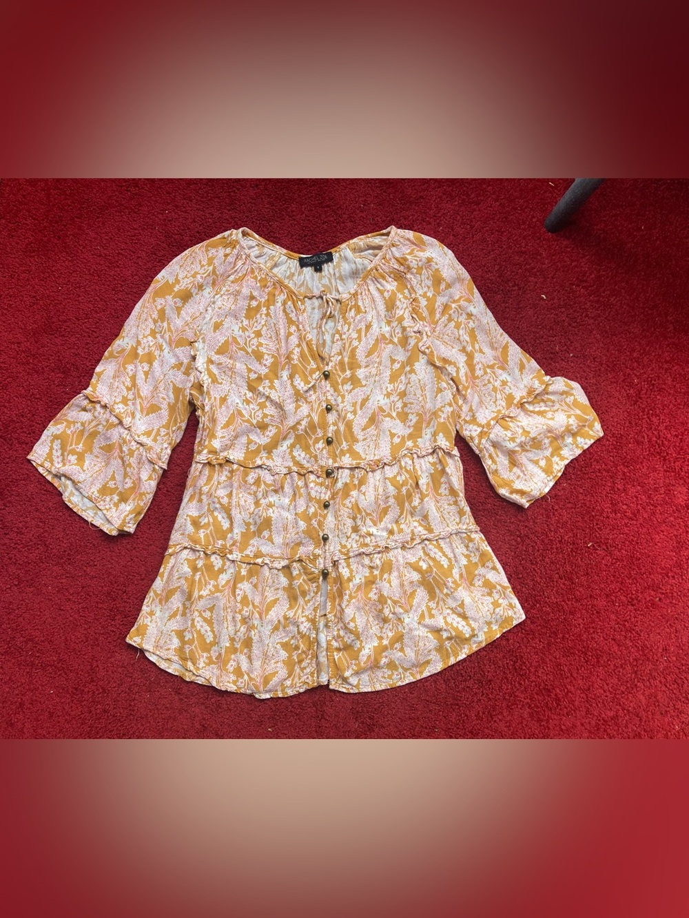 Rachel Zoe Mustard Yellow and White Floral Tiered Tunic